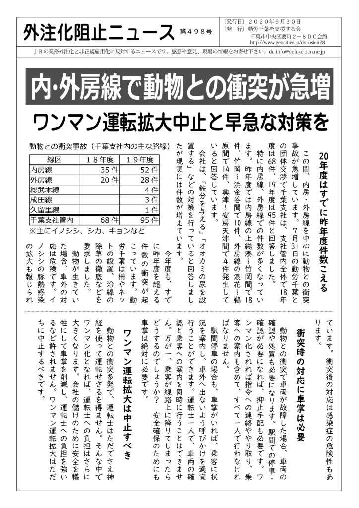 外注化阻止ニュース498号