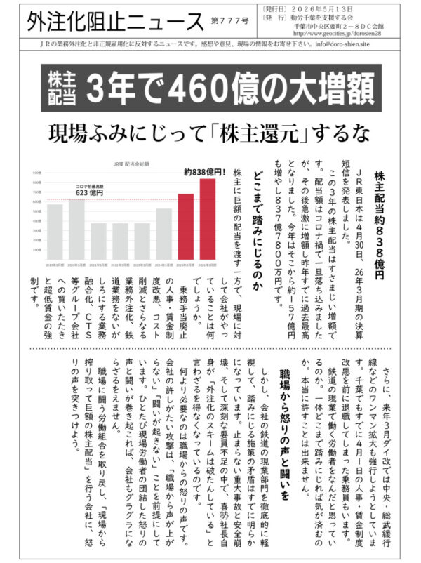 外注化阻止ニュース777号