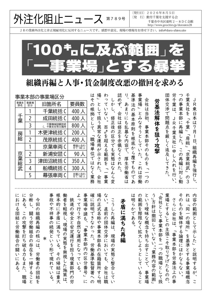 外注化阻止ニュース789号